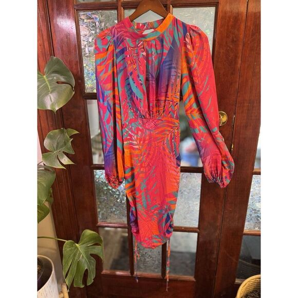 COSEL Draped Palm tree Dress high end 8 balloon sleeve VEUC - Picture 7 of 8